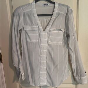 Express White Striped V-Neck Shirt